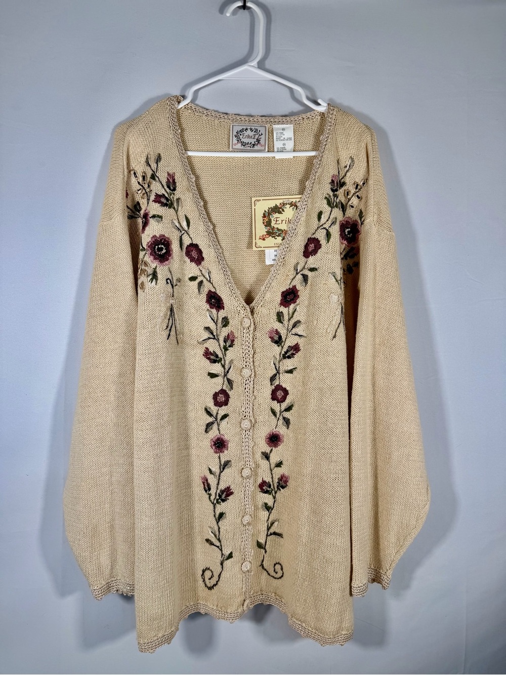 NWT Vintage Erika II Embroidered Floral Ramie Cotton Cardigan 2X